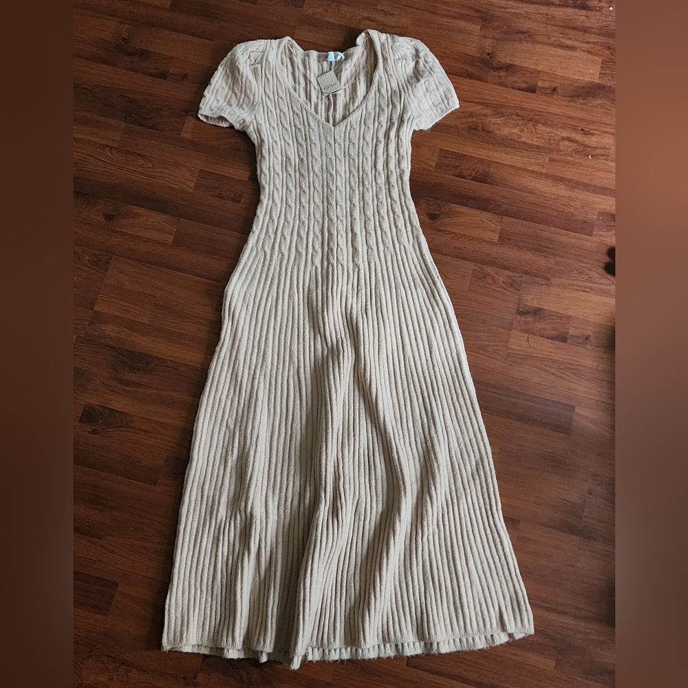 NWT Free People Madsen Sweater Dress, Oatmeal Creme, Sz L